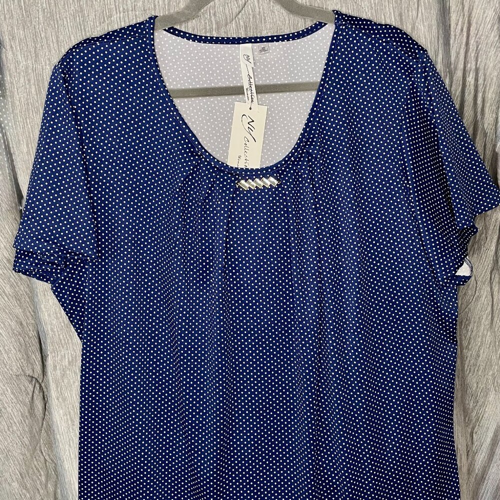 NY Collection, 2X, Blue with white polka dots
